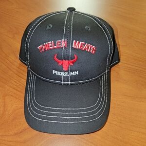 Thielen Meats Pierz MN Embroidered Logo Strap-on Black Red Hat Cap